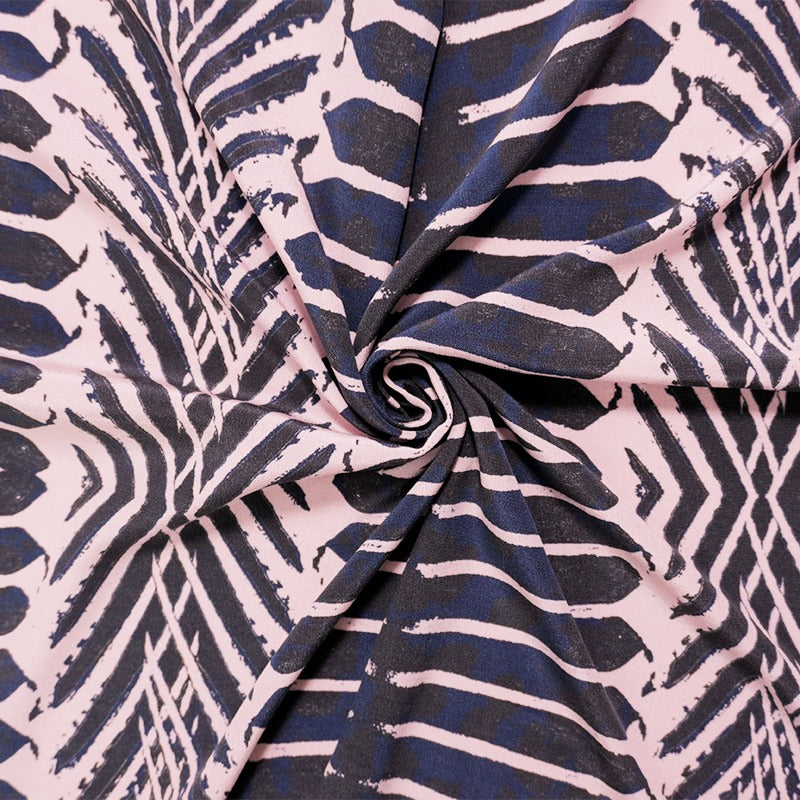 Pink Silk Abstract Printed Crepe De Chine Woven Fabric