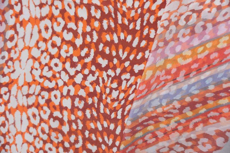 Orange Silk Animal Printed Crepe De Chine Woven Fabric