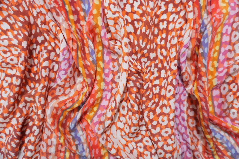 Orange Silk Animal Printed Crepe De Chine Woven Fabric