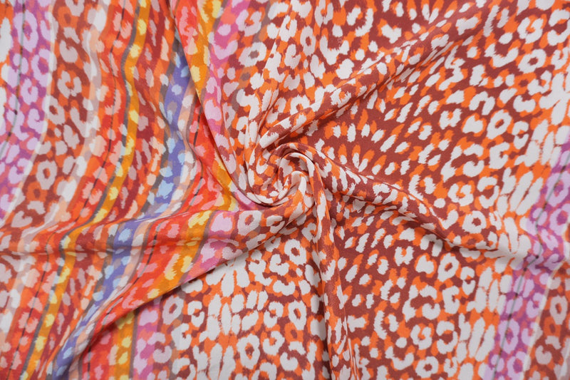 Orange Silk Animal Printed Crepe De Chine Woven Fabric