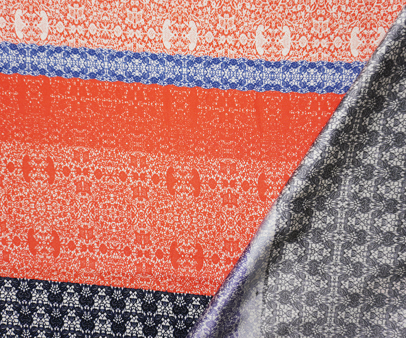 5 YD PC Blue Silk Spandex Lace Printed Satin Woven Fabric