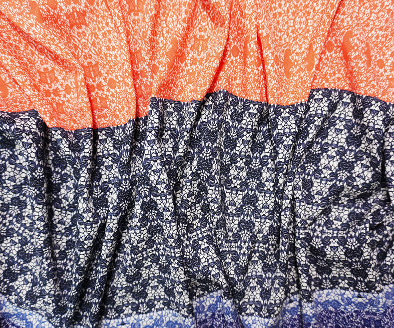 5 YD PC Blue Silk Spandex Lace Printed Satin Woven Fabric