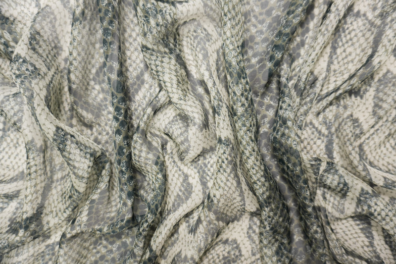 Gray-Multi Silk Reptile Printed Chiffon Woven Fabric