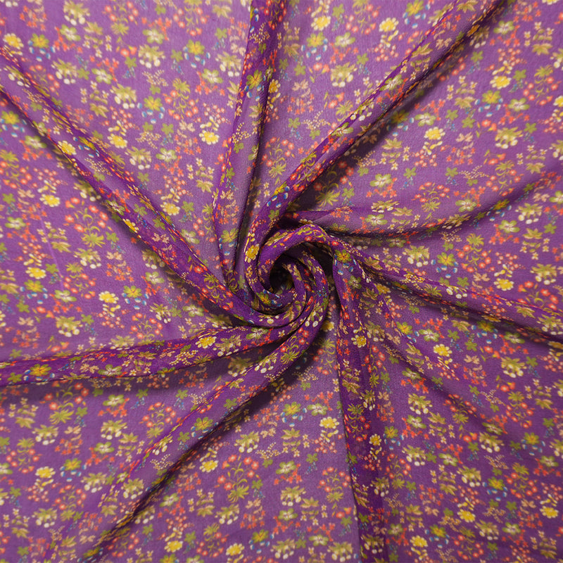 Purple Silk Floral Printed Chiffon Woven Fabric