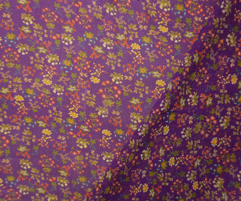 Purple Silk Floral Printed Chiffon Woven Fabric