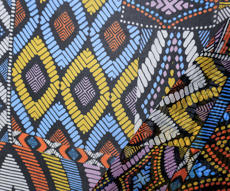 Black Silk Abstract Aztec Printed Chiffon Woven Fabric