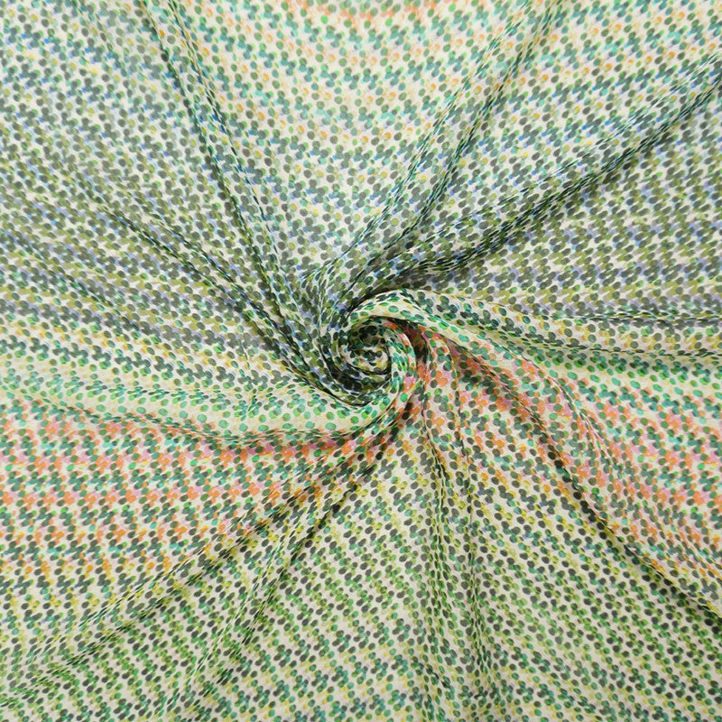 Green Silk Dot Printed Chiffon Woven Fabric