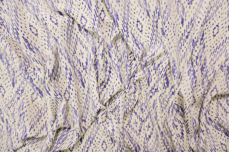 Blue Silk Diamond Aztec Printed Crepe De Chine Woven Fabric