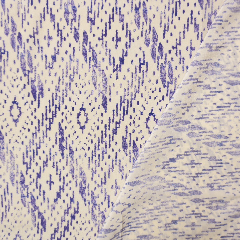 Blue Silk Diamond Aztec Printed Crepe De Chine Woven Fabric