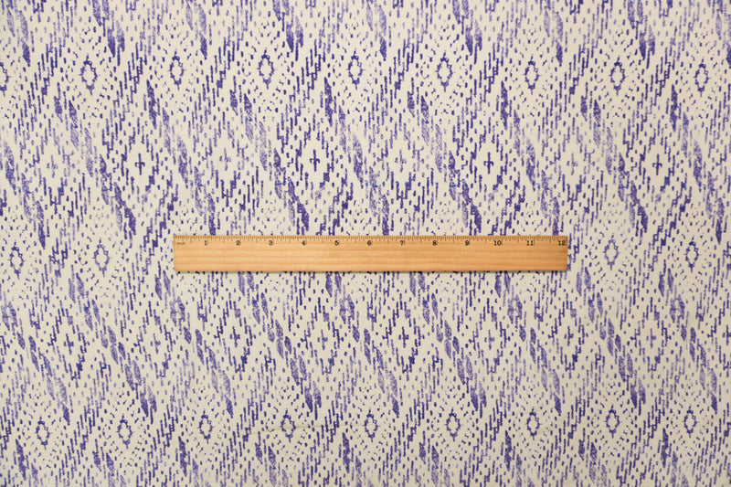 Blue Silk Diamond Aztec Printed Crepe De Chine Woven Fabric