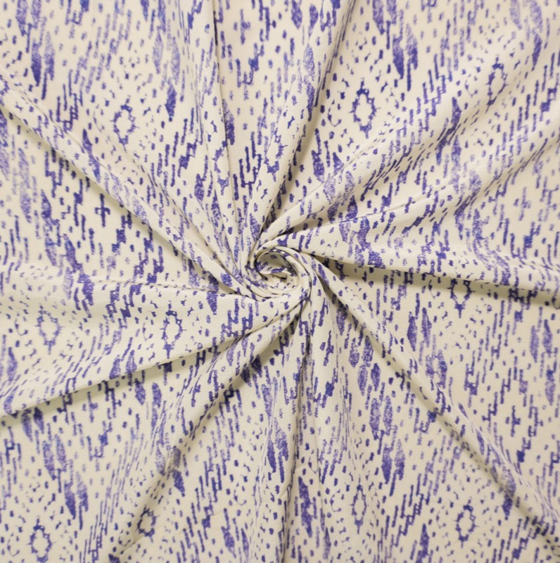 Blue Silk Diamond Aztec Printed Crepe De Chine Woven Fabric