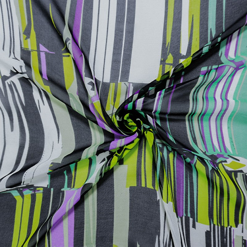 Green-Multi Silk Abstract Printed Chiffon Woven Fabric