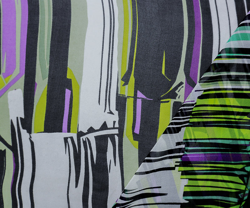 Green-Multi Silk Abstract Printed Chiffon Woven Fabric