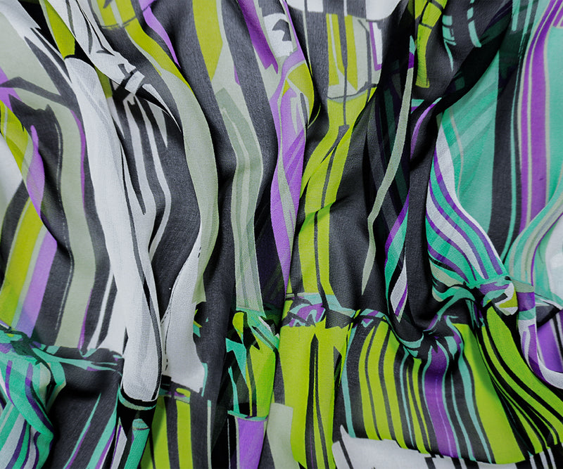 Green-Multi Silk Abstract Printed Chiffon Woven Fabric