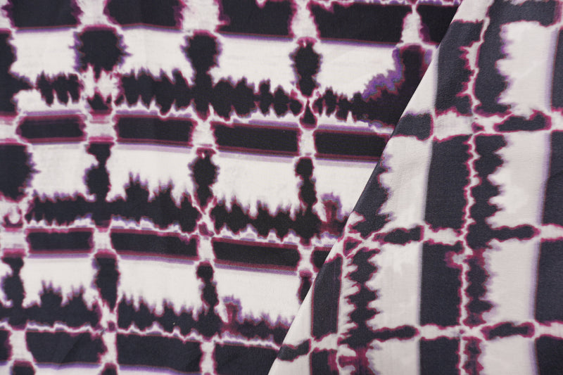 Black Silk Abstract Tie Dye Printed Crepe De Chine Woven Fabric