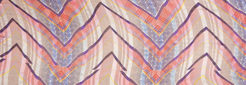 Red-Multi Silk Abstract Chevron Print Chiffon Satin Woven Fabric