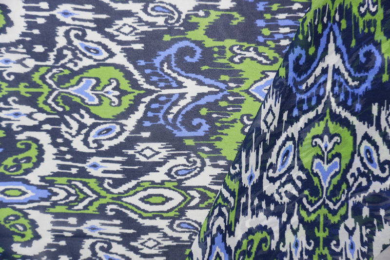 Blue-Multi Silk Ikat Printed Chiffon Woven Fabric