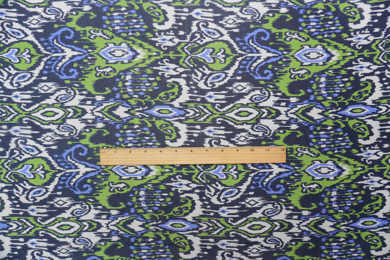 Blue-Multi Silk Ikat Printed Chiffon Woven Fabric
