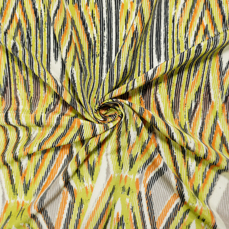 Green Silk Diamond Aztec Printed Crepe De Chine Woven Fabric