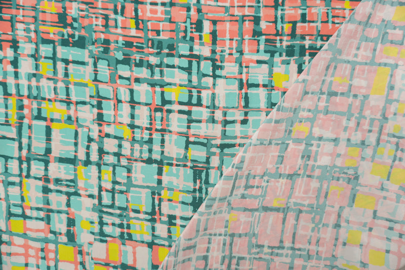 Coral Silk Abstract Geometric Printed Crepe De Chine Woven Fabric