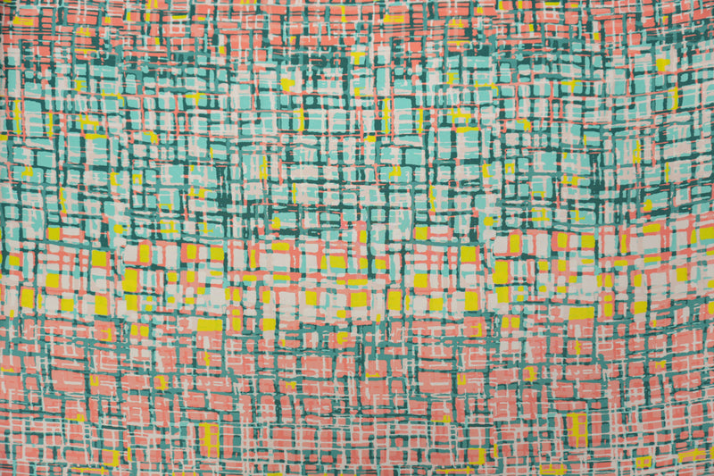Coral Silk Abstract Geometric Printed Crepe De Chine Woven Fabric