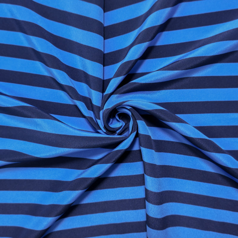 Blue Silk Stripe Printed Crepe De Chine Woven Fabric