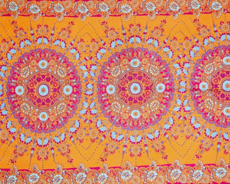 Orange Silk Medallion Floral PANEL Printed Interlock Knit Fabric