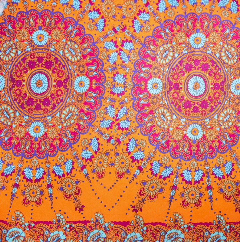 Orange Silk Medallion Floral PANEL Printed Interlock Knit Fabric