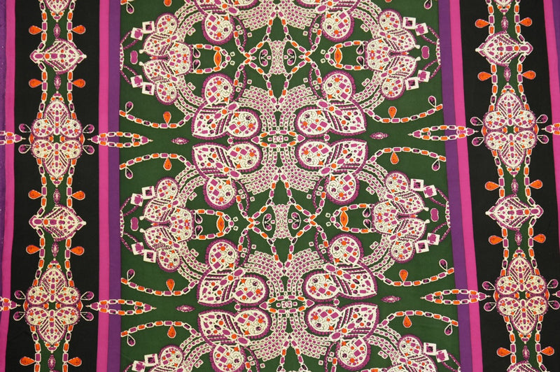 Pink Silk Border Printed Interlock Knit Fabric
