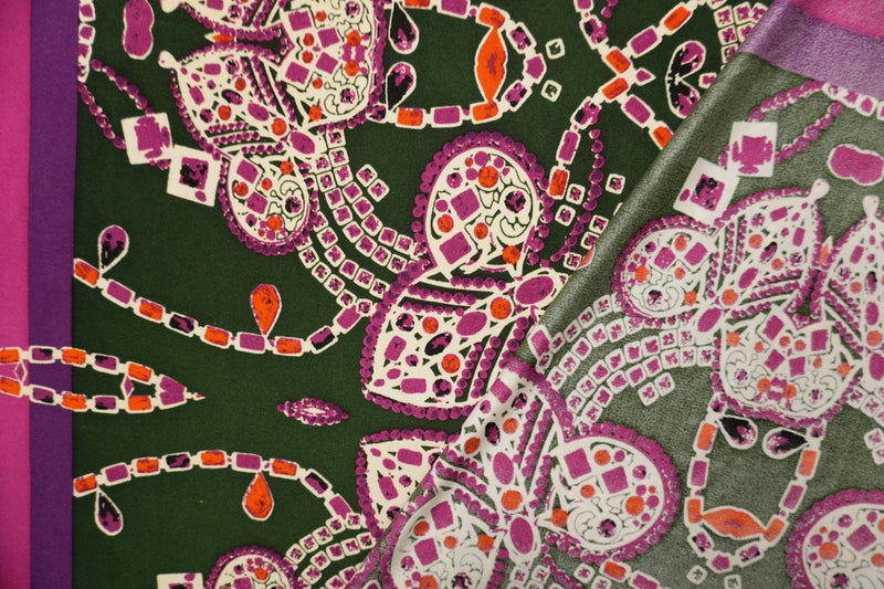 Pink Silk Border Printed Interlock Knit Fabric