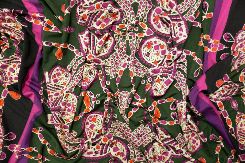 Pink Silk Border Printed Interlock Knit Fabric