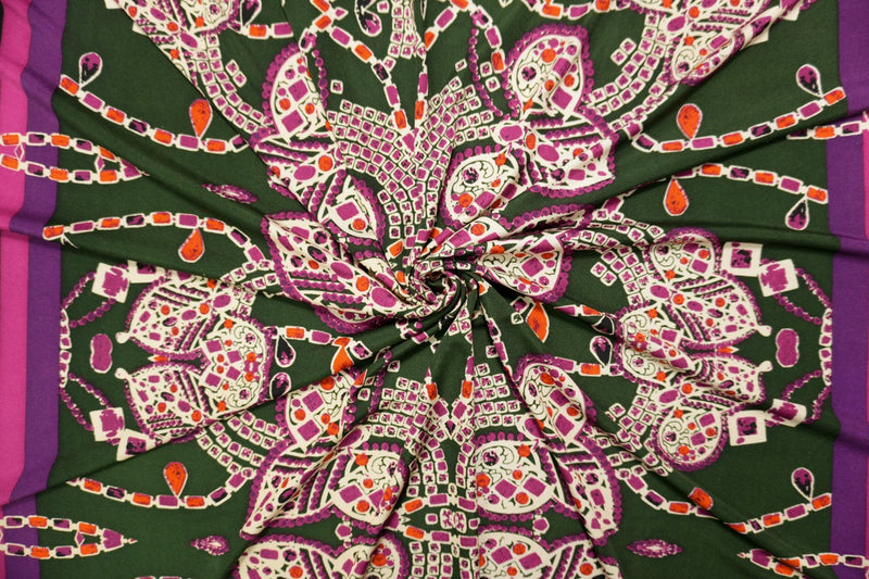 Pink Silk Border Printed Interlock Knit Fabric