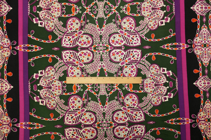 Pink Silk Border Printed Interlock Knit Fabric