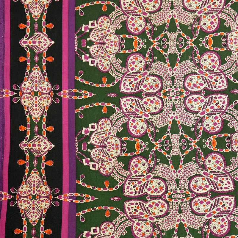 Pink Silk Border Printed Interlock Knit Fabric