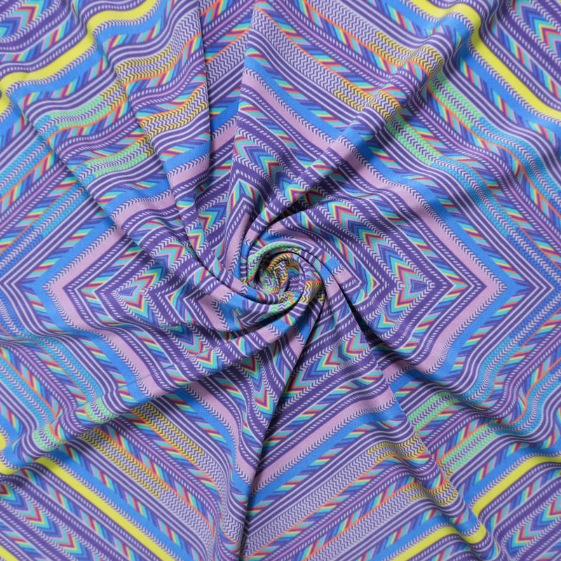 Purple Silk Diamond Printed Crepe De Chine Woven Fabric