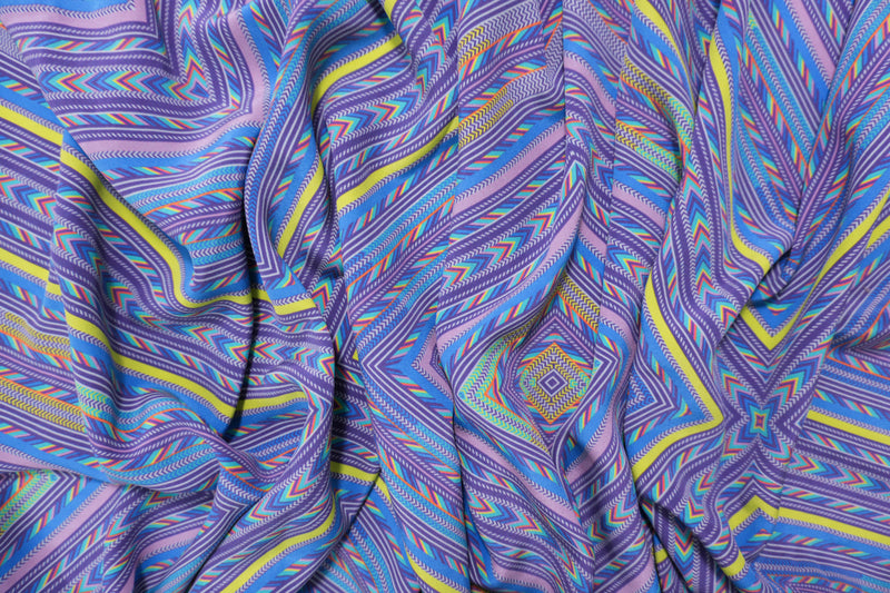 Purple Silk Diamond Printed Crepe De Chine Woven Fabric