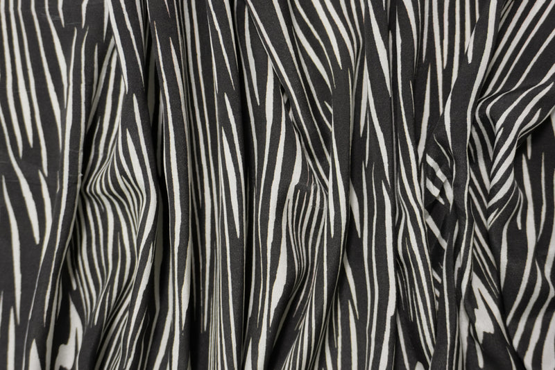 Black Silk Abstract Printed Crepe De Chine Woven Fabric