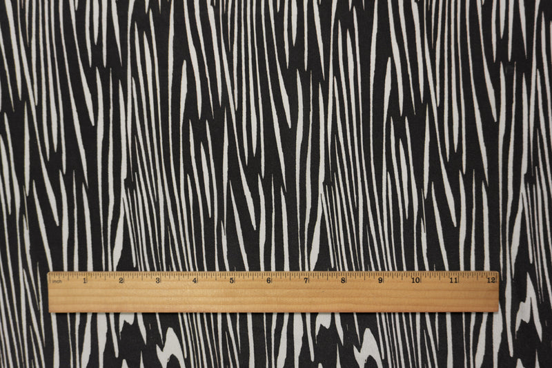 Black Silk Abstract Printed Crepe De Chine Woven Fabric