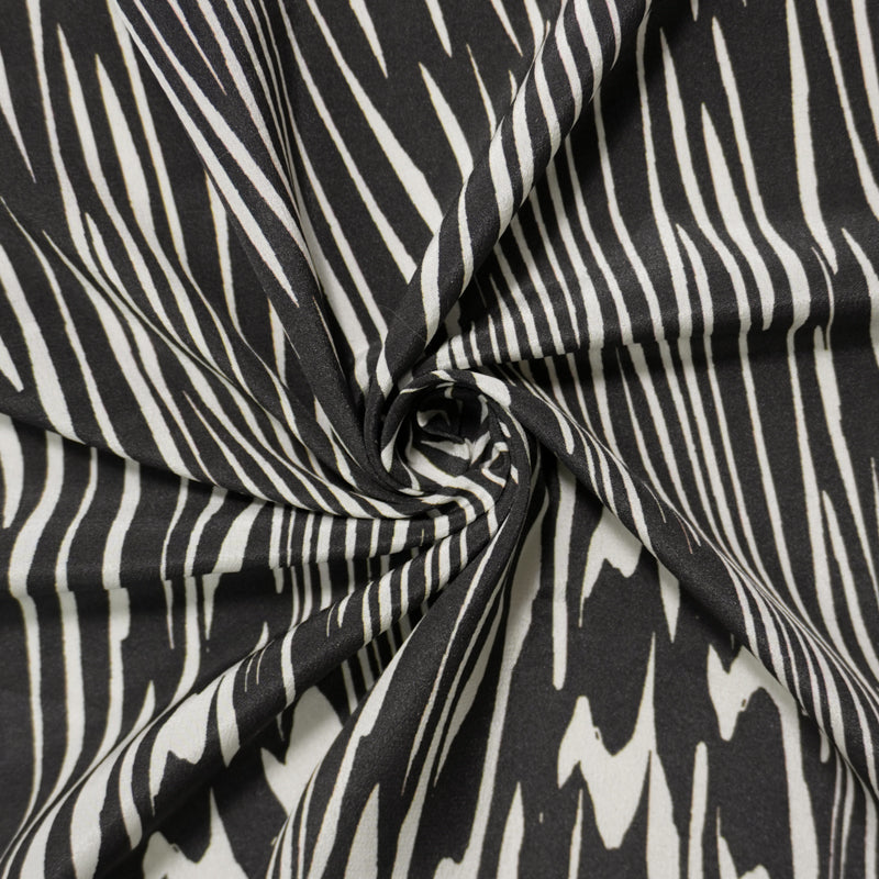 Black Silk Abstract Printed Crepe De Chine Woven Fabric