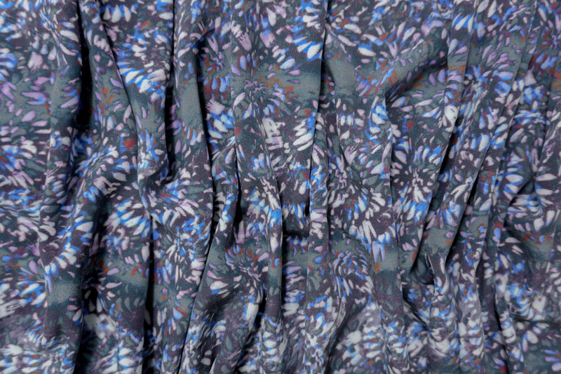 4 1/2 YD PC-Purple Silk Abstract Floral Printed Matte Crepe De Chine Woven Fabric