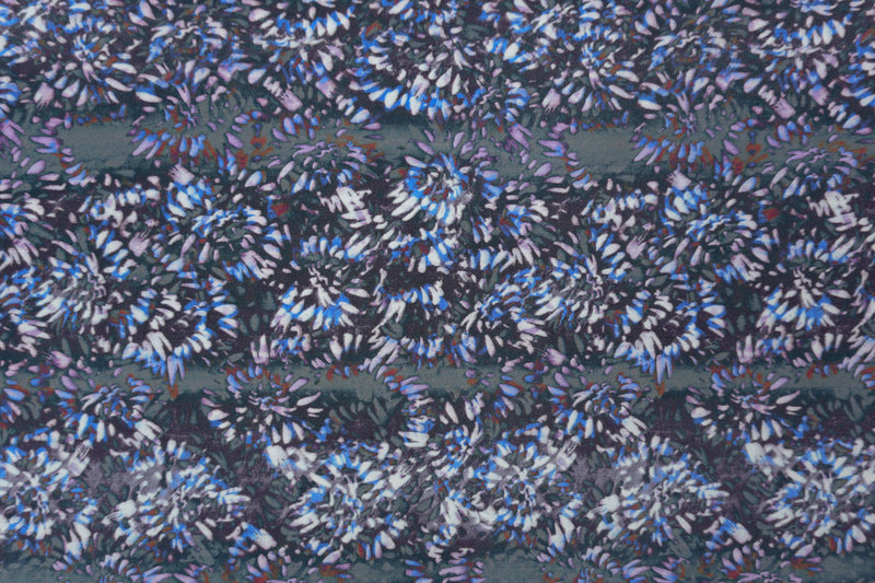 4 1/2 YD PC-Purple Silk Abstract Floral Printed Matte Crepe De Chine Woven Fabric