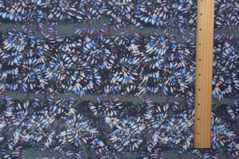 4 1/2 YD PC-Purple Silk Abstract Floral Printed Matte Crepe De Chine Woven Fabric