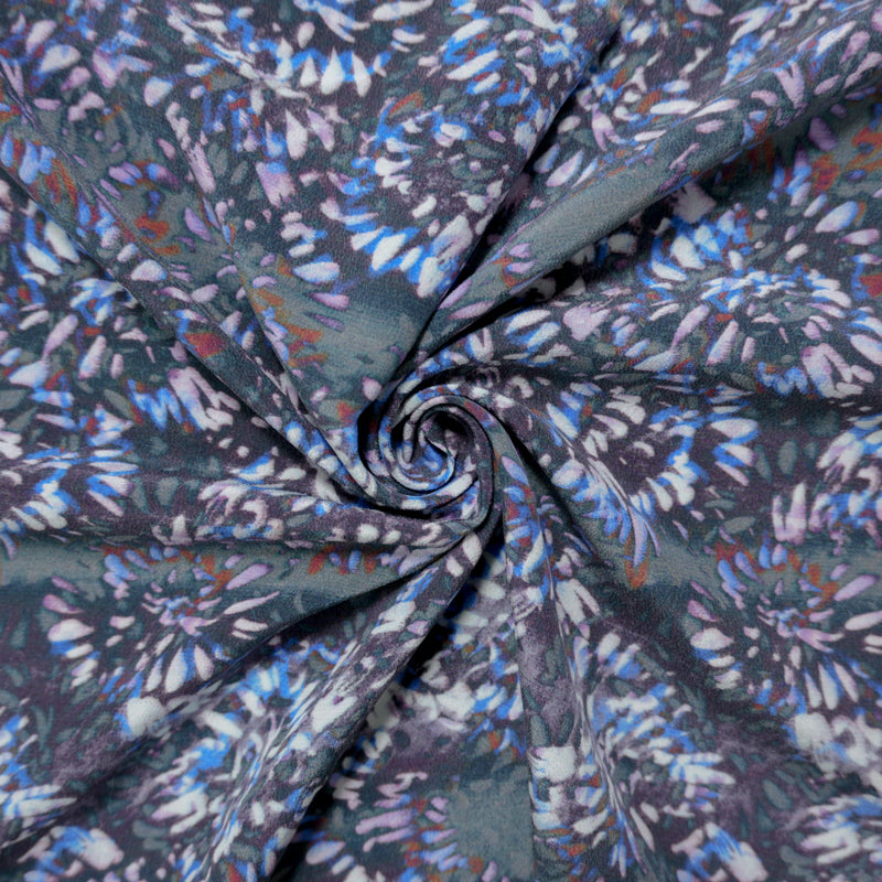 4 1/2 YD PC-Purple Silk Abstract Floral Printed Matte Crepe De Chine Woven Fabric