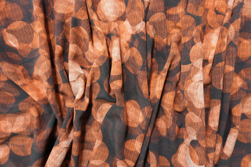 Brown Silk Dot Printed Matte Crepe De Chine Woven Fabric