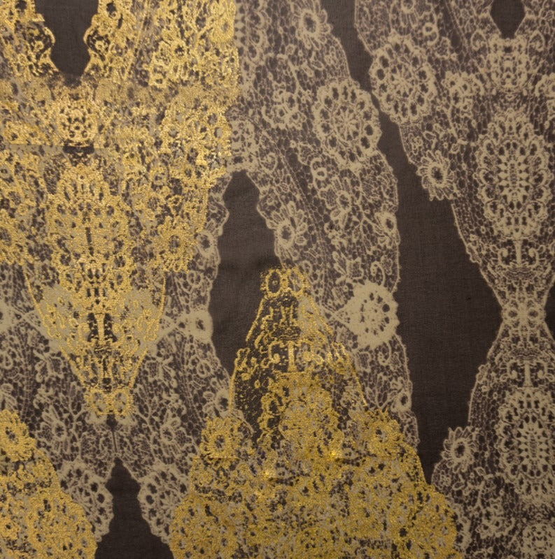 Gold Silk Baroque Foil Printed Chiffon Woven Fabric