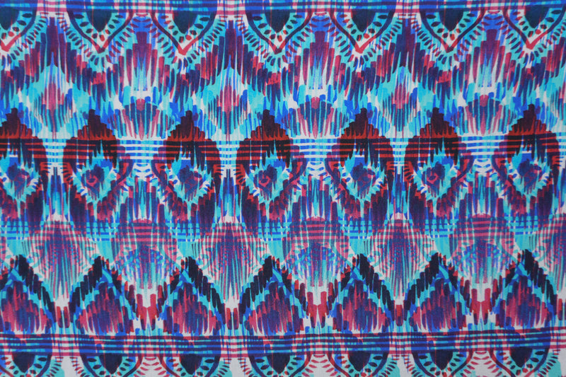 Blue Silk Peacock Tribal Printed Crepe De Chine Woven Fabric