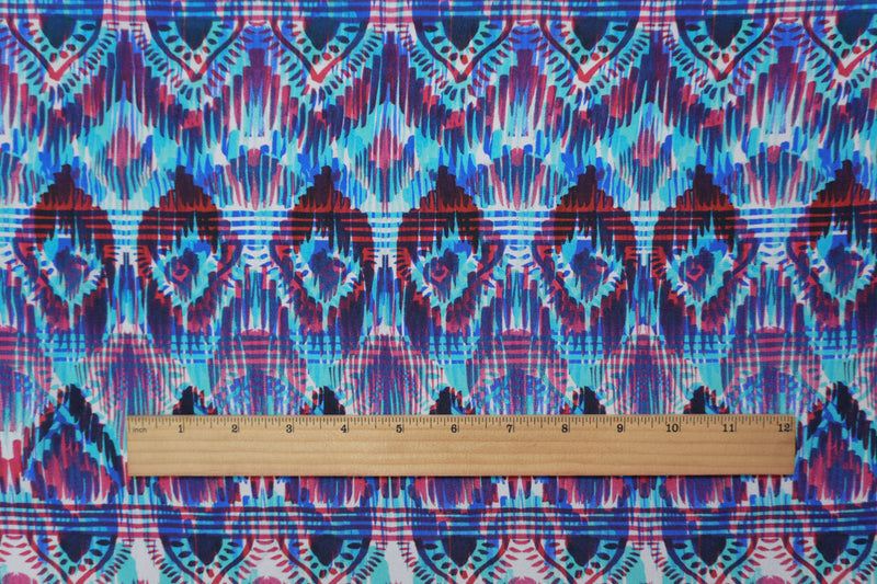 Blue Silk Peacock Tribal Printed Crepe De Chine Woven Fabric