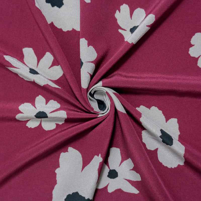 Red Silk Floral Printed Crepe De Chine Woven Fabric
