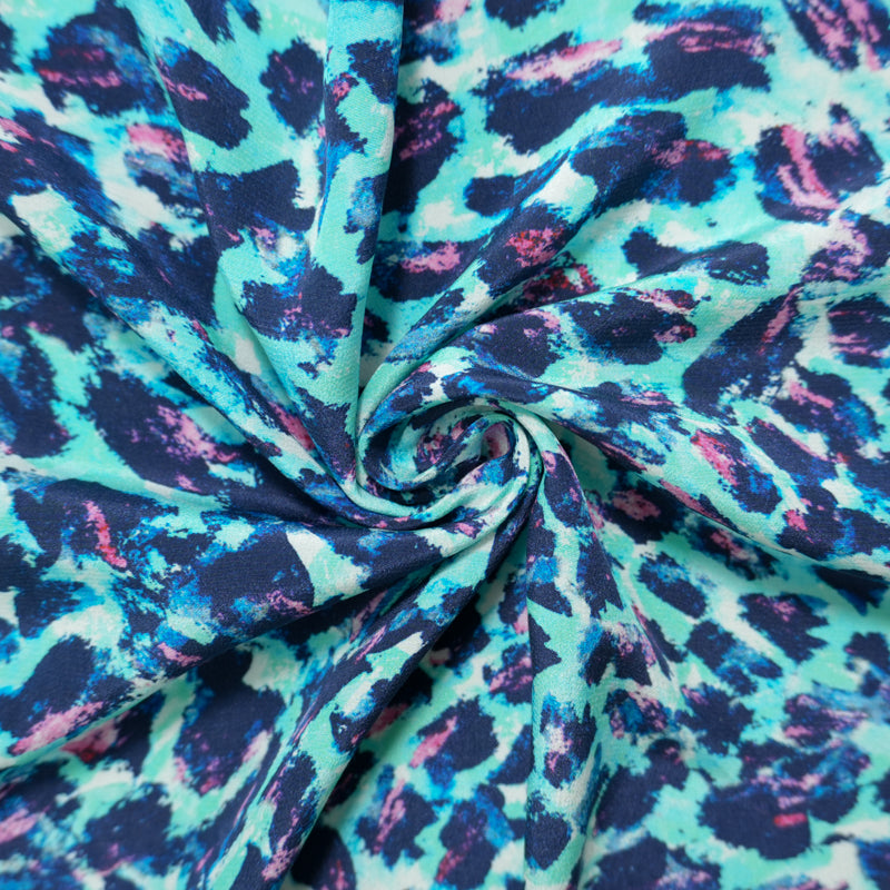 Blue Silk Abstract Printed Crepe De Chine Woven Fabric