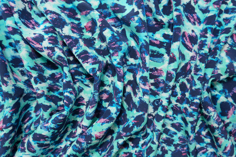 Blue Silk Abstract Printed Crepe De Chine Woven Fabric